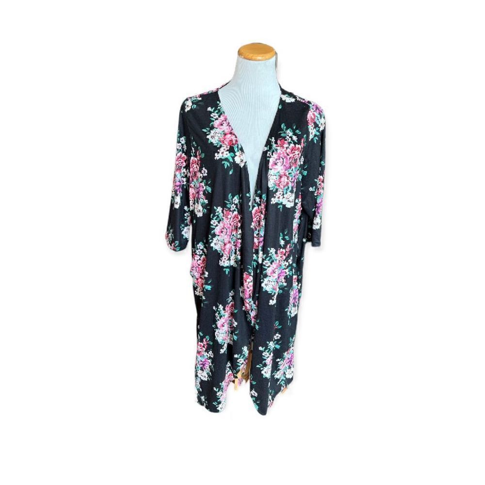 NWT Womens Ekouaer Floral Rose Pattern Poncho Kimono Duster Robe -  Sz XL